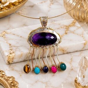 Artisan Jewelry 💜 Desert Moon Amethyst Statement Pendant Pendant Necklace 4006